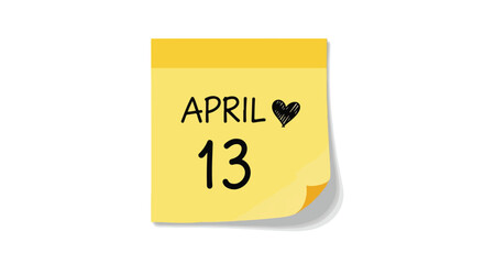 Illustrative reminder note displays April 13th marked with a heart, symbolizing special occasions or beloved spring dates