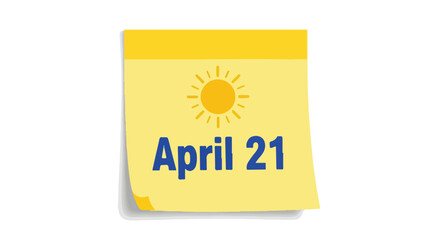 Vivid yellow calendar icon marking April 21st, a simple yet striking design element for reminders or event announcements