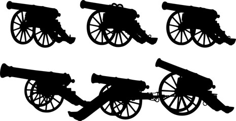 Fototapeta premium Set of Old Medieval Canons Silhouette 