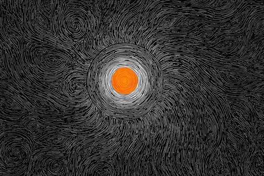 Abstract swirling design with a central orange circle