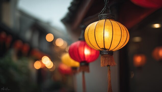 Warm lanterns in a Chinese street