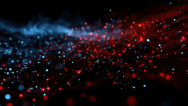 Abstract digital network with red and blue particles - Powered by Adobe