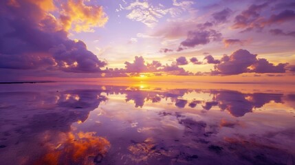 Fototapeta premium Tropical Sunset Water Landscapes: Sea/Ocean Waves, Orange Sky Reflections & Beach Dawn Views