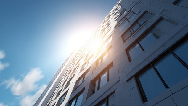 Modern apartment building facade, low angle view