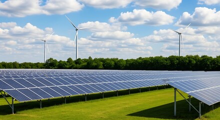 Solar Panels and Wind Turbines Clean Energy Generation