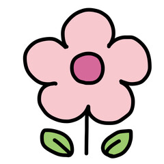 手描き線画のかわいいピンクの花のイラスト