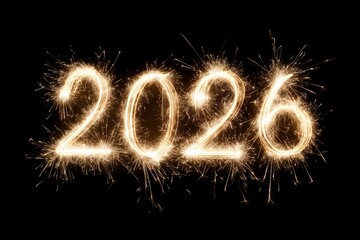 Glowing sparkler forming the number 2026 against a dark background, concept for new year celebrations, festive banners and event invitations