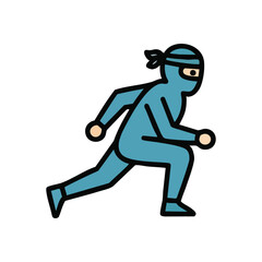 Agile Ninja Avatar Crouching to Strike. This nimble comic graphic depicts a masked warrior in a dynamic pose, poised for rapid motion. It conveys silent power and readiness.