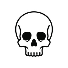 White Skull Icon Symbol. A graphic representation of a cranium on a dark backdrop, conveying concepts of mortality, danger, and Halloween spirit. Simple human skeleton artwork.