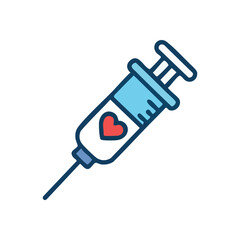 Syringe with Heart Symbol. This healthcare injection imagery represents love, wellness, and vital support. It embodies compassion, treatment, and medical assistance.