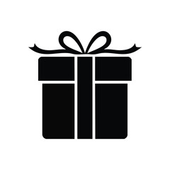Elegant Black Gift Box Icon. A sleek silhouette of a wrapped item, representing generosity and festive occasions. This graphic conveys joy, appreciation, and celebratory moments.