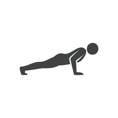 Fitness Workout Pushup Glyph. An elegant silhouette depicting an individual engaged in physical activity. Conveys dedication, power, and active living. Ideal for health projects.