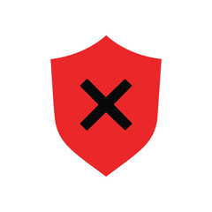 Obraz premium Failed Protection Shield Icon. This red crest warns of a breach or restricted entry. It represents vulnerability, danger, and a critical notification for insecure systems or data.