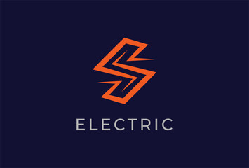 Initial Letter S Electric Logo, letter S with thunder bolt icon combination, Flat style Logo Design Template element, vector illustration