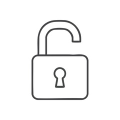 Unlocked Padlock Outline Symbol. This graphic portrays an unlatched security device, symbolizing granted entry, liberation, and discovering solutions. Ideal for web apps.