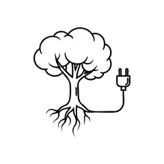 Green Energy Tree Plug. A drawing depicting earth's power source. This icon symbolizes renewable vitality and the essential link between our natural world and electricity for a better future.