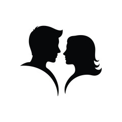 Love Connection Silhouettes. Black profiles of a male and female gaze. This vector graphic symbolizes deep intimacy, emotional bond, and lasting romantic relationships.