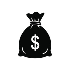 Dollar Money Sack Symbol. This monochrome illustration displays a financial pouch featuring a prominent US currency emblem. It conveys notions of affluence, savings, income, and successful.