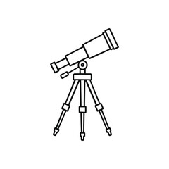 Telescope Outline Icon. Minimalist line illustration of an astronomical device on a mount. Symbolizes discovery, exploration, and knowledge acquisition.