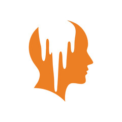 Human Head Flowing Thoughts. Stylized person silhouette with melting white shapes. Represents creative concepts, intellect, mental health, or intellectual emergence.