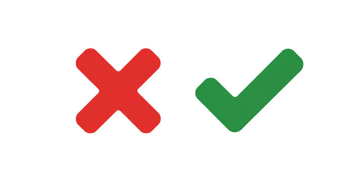 green check mark and red cross mark icon set. green tick and red x. Symbols of approval and Decline, vector illustration