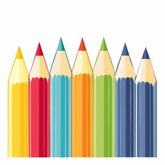 Colorful Pencils Arranged in a Row on White Background