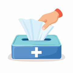 Hand Reaching for Tissue from Blue Box with Plus Sign