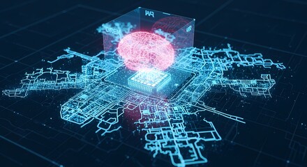 Fototapeta premium Abstract digital brain with circuit board and glowing neural network