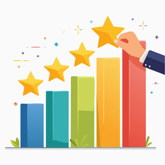 Hand Placing Gold Star on Ascending Colorful Bar Graph