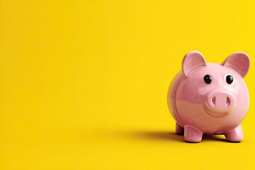 Pink piggy bank on a bright yellow background (1)
