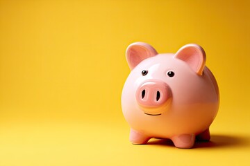 Pink piggy bank on a bright yellow background (2)