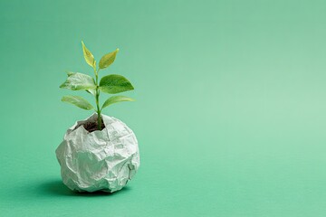 Small sprout in crumpled paper