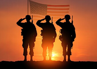 Silhouette of soldiers saluting at sunset (1)
