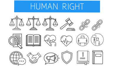 Human Rights Outline Icons Set Fairness Justice and Social Equality Symbols