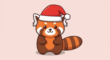 Cute red panda wearing christmas hat
