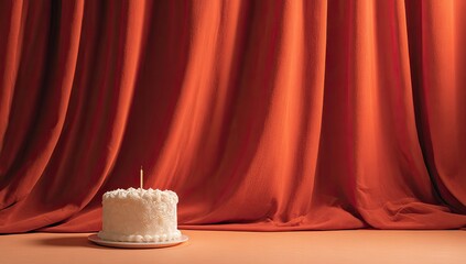 Birthday cake on orange drapes