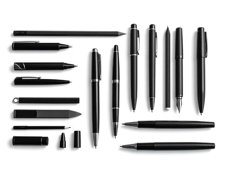 Assorted black pens and writing instruments