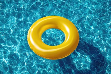 Sunny yellow inflatable ring in a vibrant blue pool