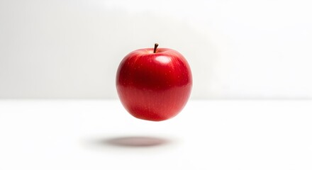 Red Apple Floating Delicious Fruit Isolated on White Background Healthy Food Concept