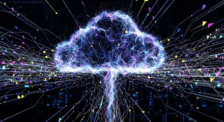 Cloud computing concept with glowing particles and lines forming a cloud shape