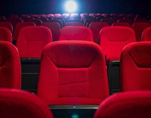 Obraz premium Empty Red Cinema Seats Await the Start of a Captivating Film Screening