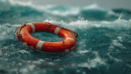 Orange life preserver in turbulent water