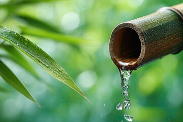 Water cascading from bamboo