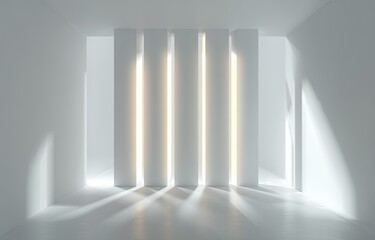 Minimalist white room with light shafts