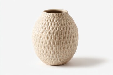 Beige textured vase on white background (3)