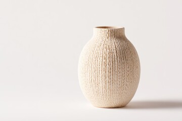 A light beige ceramic vase with textured surface