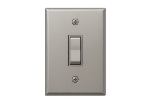 Brushed metal light switch toggling on off power