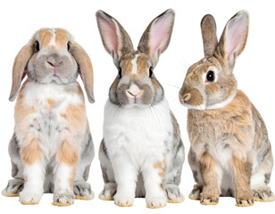 Fototapeta premium Firefly_Set of Adorable lop-eared bunny with pink nose and big eyes sitting on pure on transp 