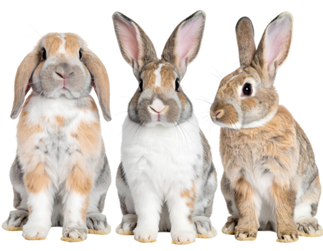 Firefly_Set of Adorable lop-eared bunny with pink nose and big eyes sitting on pure on transp  