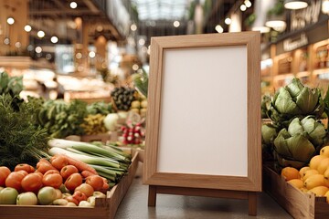 Blank sign in a bustling market (1)